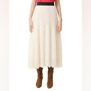 Maje Jissane Pleated Edgy Midi Skirt Size 42 EU Cream Modern Elastic Waistband